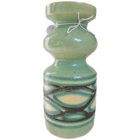 Vintage Aardewerk Vaas, Groen Met Zwart En Geel, Seventies