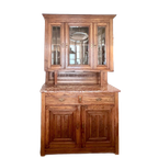 2Delig Antiek Eiken Buffetkast Met Facet Geslepen Glas En Marmer Blad, 213 Cm Hoog thumbnail 1