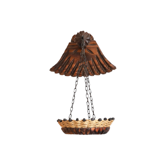 Vintage Brutalist Plantenhanger Hout/metaal/touw, Spanje Jaren '60/'70 1
