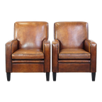 Set Van 2 Stoere Maar Comfortabele Armchairs Gemaakt Van Schapenleer Met Een Strak Design thumbnail 1