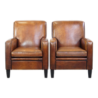 Set Van 2 Stoere Maar Comfortabele Armchairs Gemaakt Van Schapenleer Met Een Strak Design