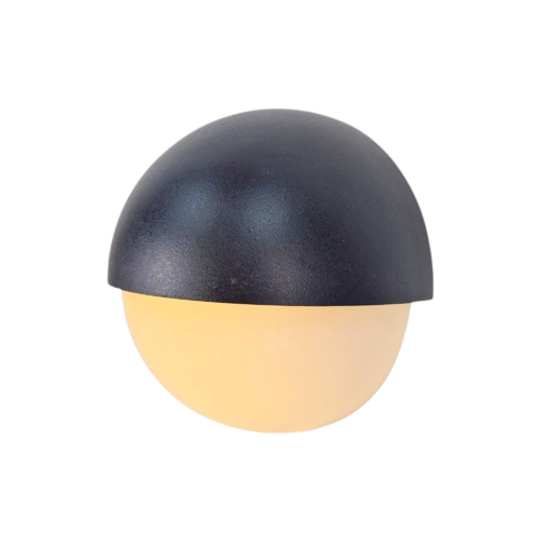 Buitenlamp Bega 3048 Zwart Metaal Wit Rond Glas '70 Wandlamp 1
