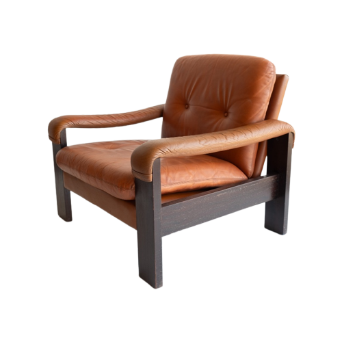 Vintage Cognac Leren Deense Fauteuil