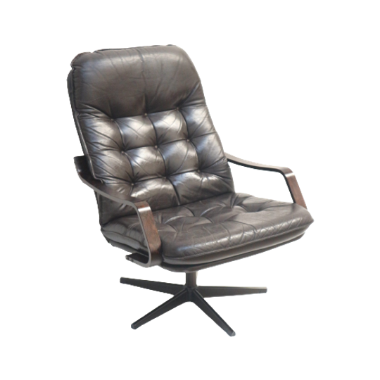 Stijlvolle Vintage Leren Fauteuil Gemaakt In De Jaren '70 1