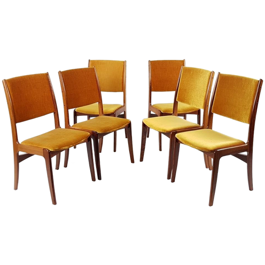 Vintage Deense Stoelen | 6 Oker Gele Stoelen Teak Danish 1