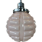 Art Deco Rosé Opaline En Chroom Hanglamp thumbnail 1