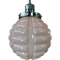 Art Deco Rosé Opaline En Chroom Hanglamp