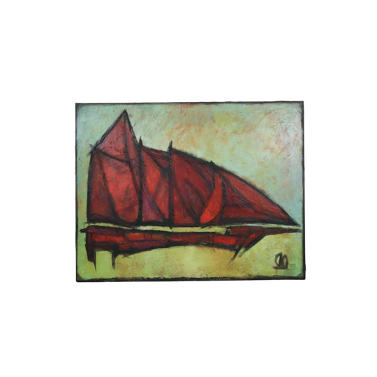 Abstracte Boot Kunst Olie Op Doek Xl Enorm Schilderij Gesigneerd 146x114cm 1