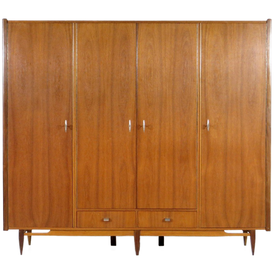 Vintage Mid Century 4-deurs Teak Kledingkast, 1960s 1