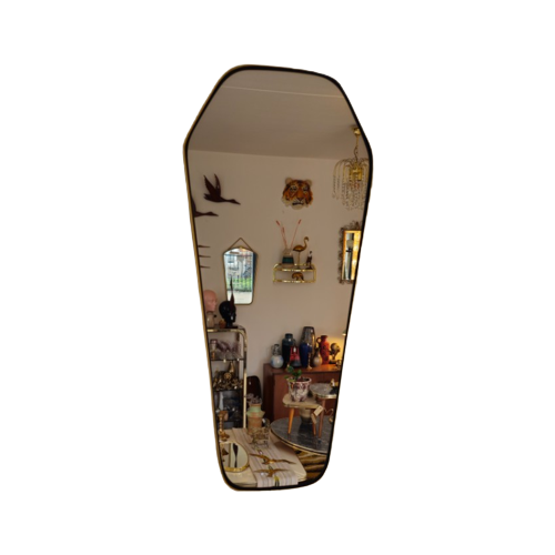 Vintage Trapezium Spiegel Wandspiegel Mirror Goud Zwart Messing