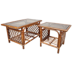 Set Van 2 Vintage Bamboe / Rotan Salontafels thumbnail 1
