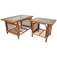 Set Van 2 Vintage Bamboe / Rotan Salontafels