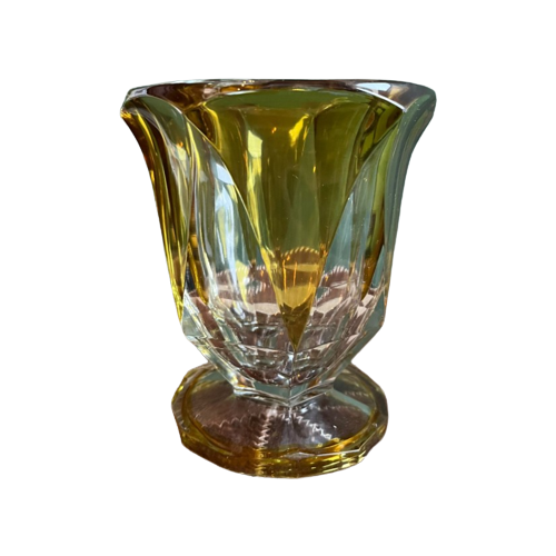 Vintage Art Deco Vaas Geel Kristal Glas 1920 Bohemian