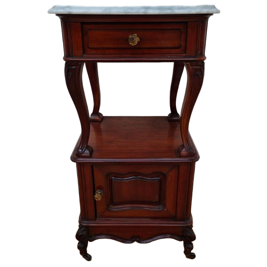 Vintage Antiek Nachtkastje Bijzetkastje Met Marmer Blad 705 1