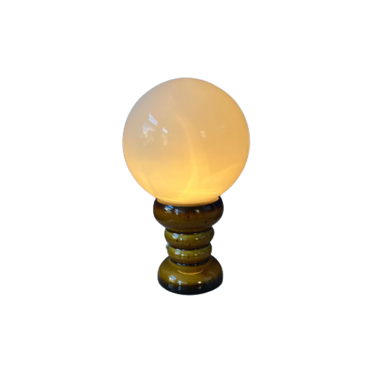 Vintage West-duitsland Keramische Tafellamp In Donkergele Kleur / Retro Glazen Bureaulamp 1