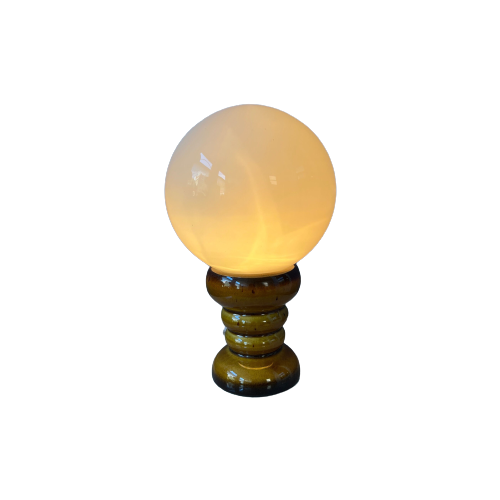 Vintage West-Duitsland Keramische Tafellamp In Donkergele Kleur / Retro Glazen Bureaulamp