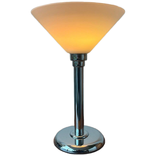 Art Deco Vintage Chroom En Melkglas Tafellamp 1