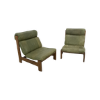 Groen Leren Stoel Met Eiken Hout Vintage Fauteuil thumbnail 1