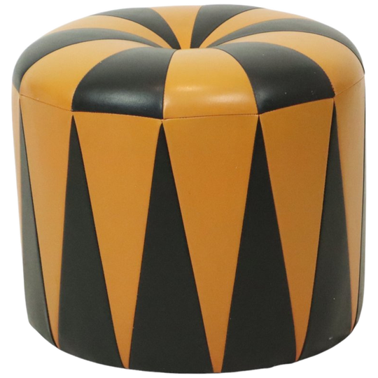 Ronde Vintage Poef Oranje Zwart Skai Jaren 60 1