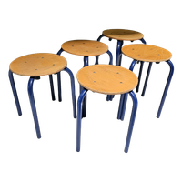 5 Leuke Vintage Retro Houten Schoolkrukjes Hout Blauw