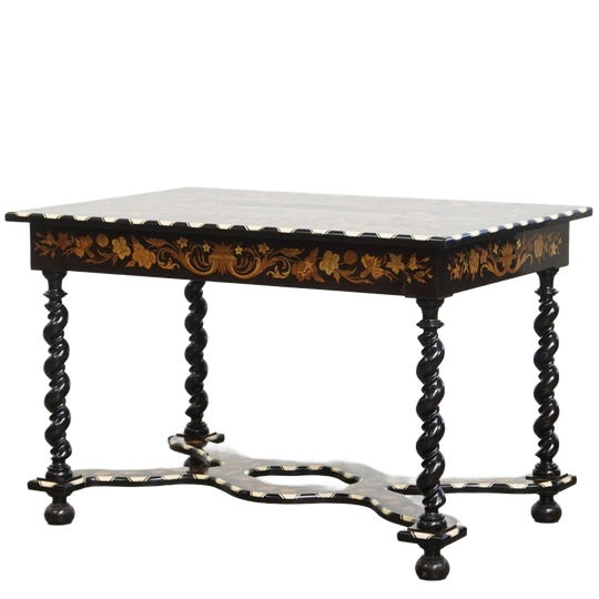 Prachtige En Sierlijke, Antieke 19e Eeuwse Hollandse Marqueterie Tafel 1