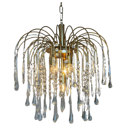 Xxl Vintage Murano Transparante Teardrop Kroonluchter Hanglamp Messing Frame