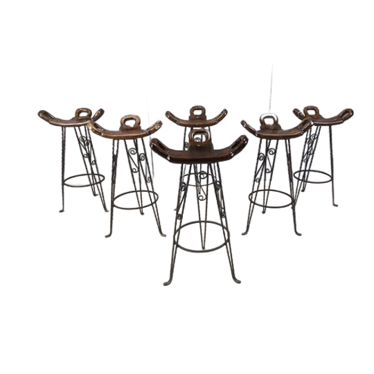Set Of 6 Brutalist Bar Stools, Wrought Iron, 1960s 1