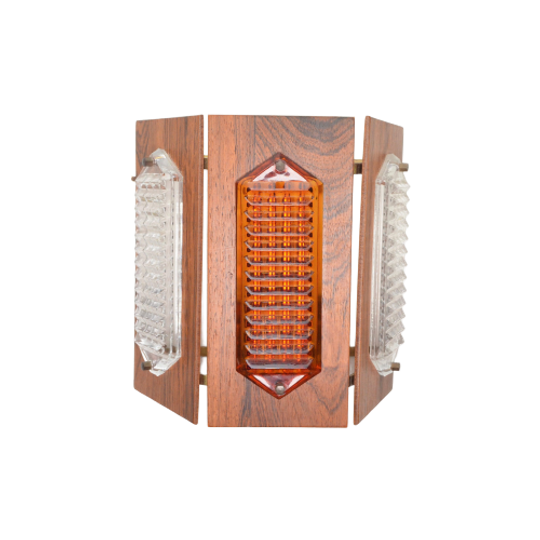 Scandinavische Teak En Glazen Wandlamp "facette" Van <<<brand>>>, Zweden Jaren 60 1