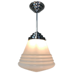Art Deco Hanglamp Met Geribbelde Witte Bol, Jaren 30 thumbnail 1