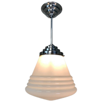 Art Deco Hanglamp Met Geribbelde Witte Bol, Jaren 30