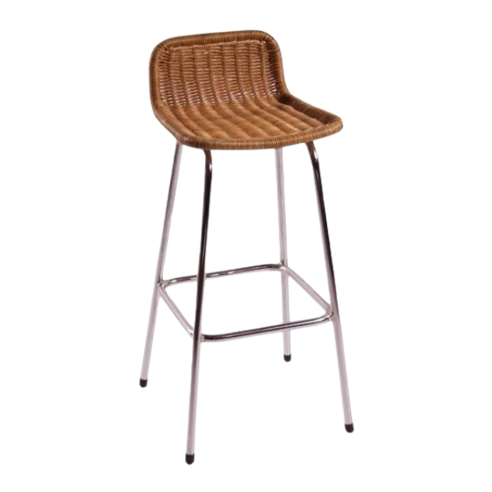 Dirk Van Sliedrecht - Rohe Noordwolde - Bar Stool With Wicker / Rattan Seat - In Great Condition, 1
