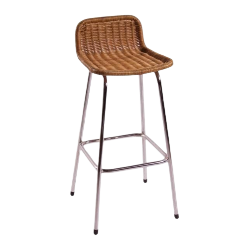 Dirk Van Sliedrecht - Rohe Noordwolde - Bar Stool With Wicker / Rattan Seat - In Great Condition,