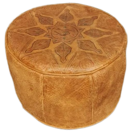 Vintage Leren Cognac Poef Ottoman, Rond 1