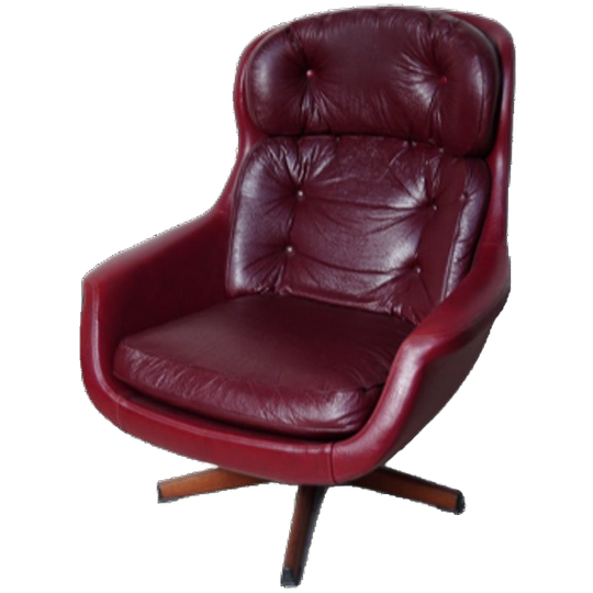 Scandinavian Red/brown Skai Leather Relaxed Armchair, IKEA 1969 1