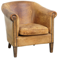 Positief Doorleefde Schapenleren Clubfauteuil Met Een Stoere En Sleetse Vintage Uitstraling