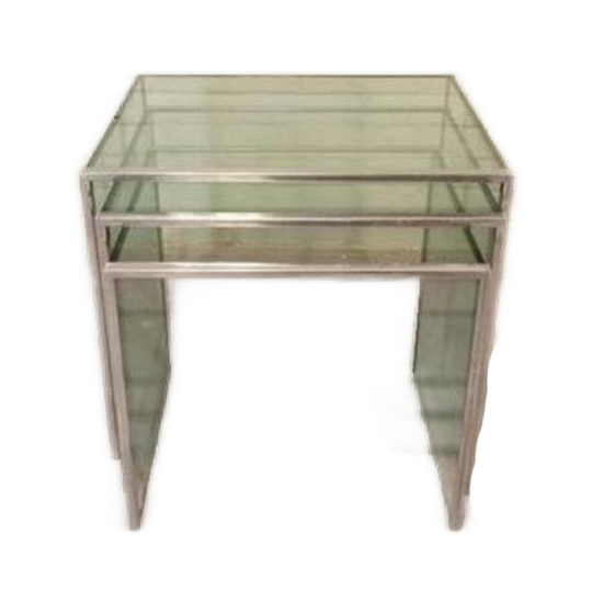 Vintage Glas En Chrome Mimiset Nesting Tables Bijzettafels 1