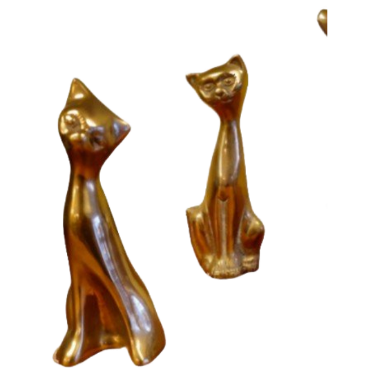 Familie Kat Poes Katten Poezen Messing Beeldje Beeldjes Beelden 1