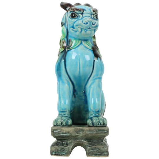 Vintage Chinese Komainu Guardian Lion Foo Dog Blauw 19cm 1