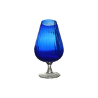 Zeer Grote Kobalt Blauwe Empoli Glas Vaas Met Ribbels thumbnail 1