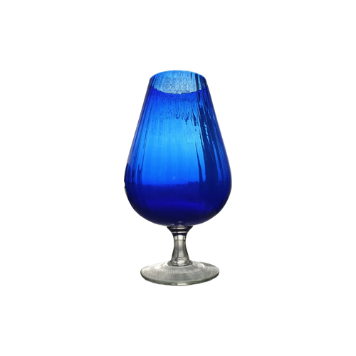 Zeer Grote Kobalt Blauwe Empoli Glas Vaas Met Ribbels