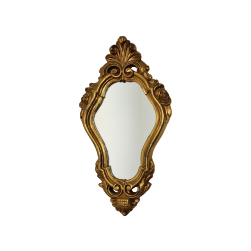 Kleine Vintage Franse Gouden Barok Spiegel Kuifspiegel Hars Jaren 60