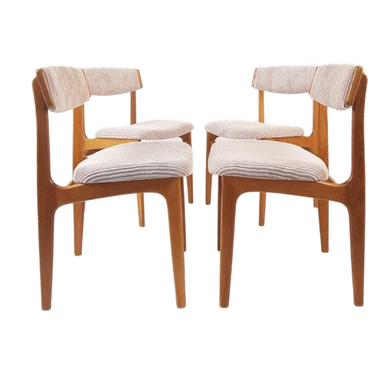 Vintage Houten Stoelen Licht Roze Ribstof Gerestaureerd 1