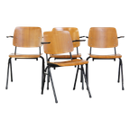 Set Van 4 Karaktervolle Vintage Jaren ’60 Dutch Design Marko School/Eetkamerstoelen Met Armleuningen thumbnail 1