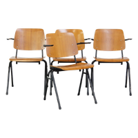 Set Van 4 Karaktervolle Vintage Jaren ’60 Dutch Design Marko School/Eetkamerstoelen Met Armleuningen