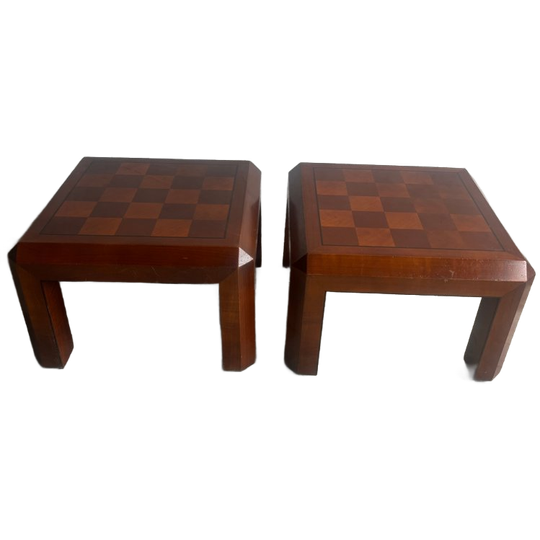 Pair Of Checkered Parquet Side Tables – 1970s 1