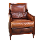 Comfortabele Artdeco Design Armchair/ Fauteuil In Cognac Kleurig Schapenleer Gecombineerd Met Hou thumbnail 1