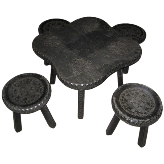 Kindertafel Met 4 Krukjes Ingelegd Met Koper 1