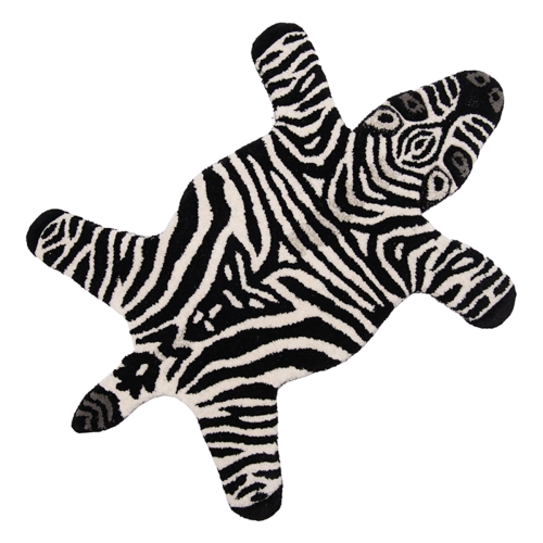 Vloerkleed Zebra 60X90 Cm Zwart Wit Wol - Clayre En Eef - Dieren Tapijt