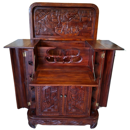Antieke Barmeubel, Wiskeybar, Wijncabinet Met Fraai Handsnijwerk Afm. 90x46cm En 107cm Hoog. 1