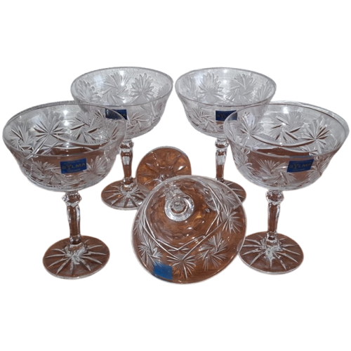 Vintage Set Van 5 Kristallen Champagneglazen Champagnecoupes